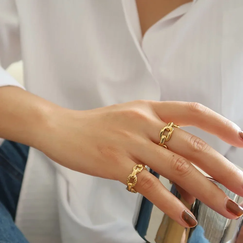 NEW 18K Gold Plated Link Chain Ring x